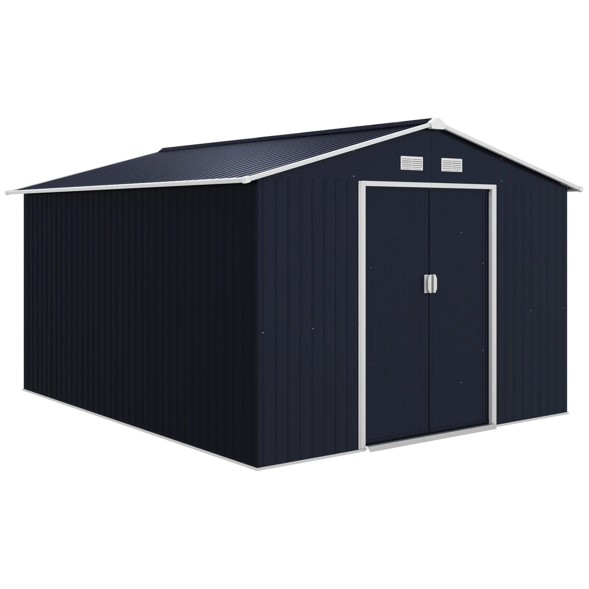 Outsunny Metal Outdoor Shed Garden Building, Enclosure Garden Building for Outdoor Storage Solutions, with Foundation Kit, Double Lockable Door, Air Vents, Sloping Roof, for Backyard, Patio, Enclosure Garden Buildings