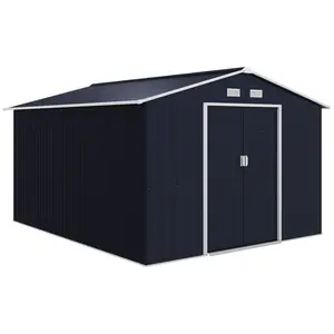 Outsunny Outdoor Storage Shed, Garden Tool Metal Shed with Foundation Kit, Double Lockable Door, Air Vents and Sloping Roof, for Backyard, Patio, Lawn