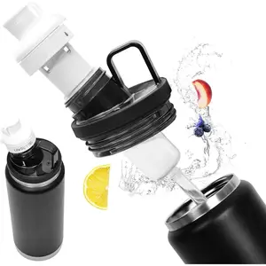 Bottle Adapter for Yeti Compatible with Cirkul flavor cartridges, Yeti Rambler Bottle Adapter Fits 12, 18, 26, 36, 46, 64 oz YETI Rambler Bottles(Clear Black & Black Silicone) Drinkware