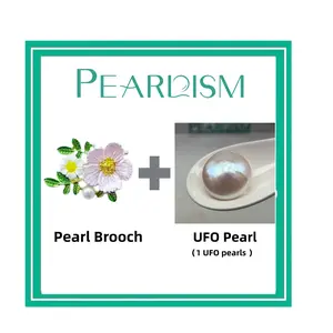 【Joey】Daisy Pearl Brooch  + UFO pearl   (Min 1 pearl as gift) [Open in live]｜Freshwater Big Baroque UFO Pearl -