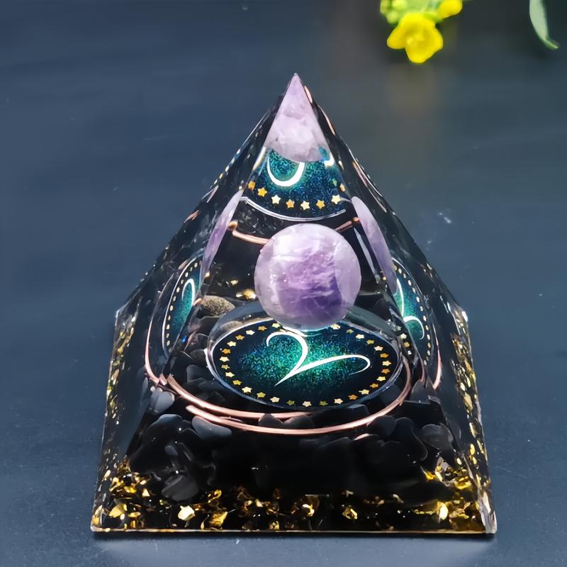 Orgone 12 Constellation Crystal Pyramid - Amethyst & Obsidian Mineral Art | Zodiac-Inspired Desk Focus Decor resin decoration craft soft flame lighter 3d  fidget  star