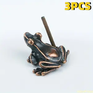 3PCS Golden Frog Red Copper Incense Holder, Mini Animal Shrine, Zen Incense Holder, Home Kitchen Decoration, Interior Decoration Candle Holder