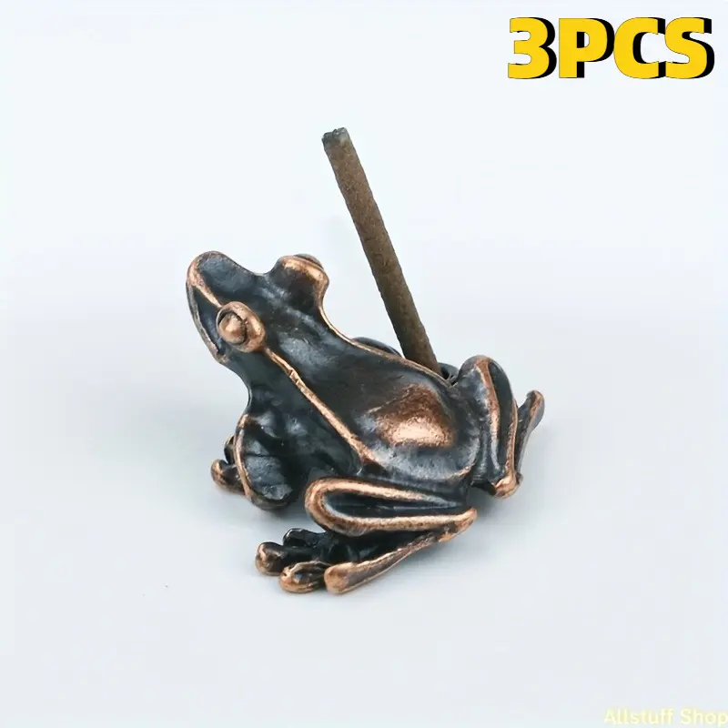 3PCS Golden Frog Red Copper Incense Holder, Mini Animal Shrine, Zen Incense Holder, Home Kitchen Decoration, Interior Decoration Candle Holder
