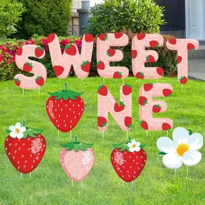 12 Pcs Strawberry Birthday Party Decorations, Yard Signs with Stakes, Sweet One Shower Decor, Outdoor 1st Birthday Party Lawn Sign