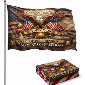 We The People 250 Years of Freedom Flag, 1776-2026 Patriotic Outdoor Banner, America Anniversary Decor