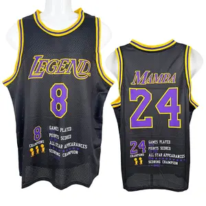 Men's summer basketball jersey LEGEND 8-24 MAMBA Sewing embroidery big size Mesh breathable Outdoor sportswear Retro Sweat absorption and quick drying Basketball clothes sleeveless Training clothes Cheap High Quality Accept mixed wholesale yellow Black