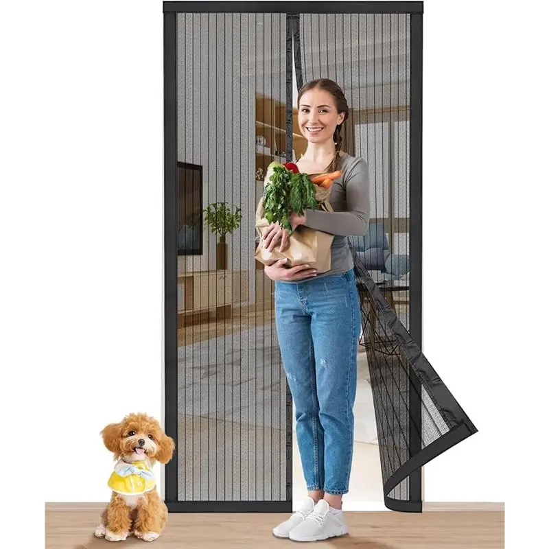 Foldable Magnetic Self-Sealing Mesh Interior Door Curtain (62"x80") - Bug-Repellent Home Decor Hanging Supply, Magnetic Cubes Tight Seal, 2-Sec Easy Install, Pet-Safe, Kid-Proof, Air Flow Preservation, Easy Care, Bedroom/Balcony Use
