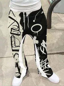 Men's Loose Fit 3D Print Geometric Flared Bell Bottom Pants, Casual Flare Leg, Casual Sporty Streetwear, Hip Hop Graffiti Vintage Long Pants for All Seasons