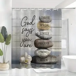 Christmas Bible Verse Shower Curtain, Perfect for Bathroom Decor, Durable Polyester Material, Easy to Clean, Includes Hooks
