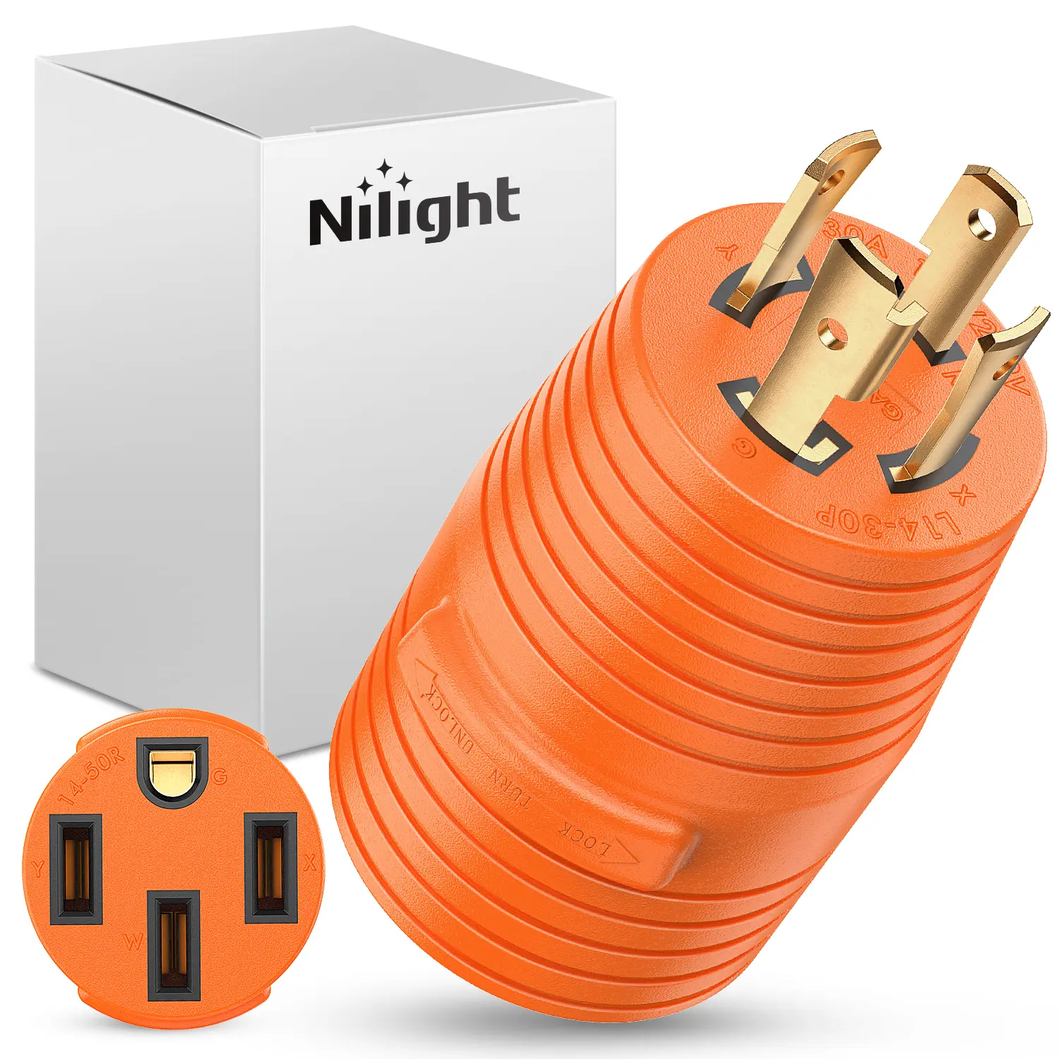 Nilight Heavy Duty 30A to 50A RV Power Adapter - L14-30P 4-Prong Generator Twist Plug to 14-50R Male-Female Receptacle, Pure Copper with Grip Rings, 125/250V PVC Converter for RV Connection, Campground Use, L14-30P To 14-50R