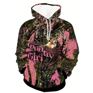 S–5XL [Deer Hunter Hoodie], Country Girl Disguised Deer pattern – 3D printed black casual hoodie with deer and star design; comfortable daily wear in a casual knitted structure; long-sleeve sports fabric for autumn clothing. GARMENTARY