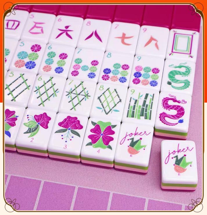 Premium Rose Red Acrylic Mahjong Set Luxury Crystal Tiles for Home Use Gift Giving Professional Hand Shuffled Game Night Family Entertainment Durable Travel Friendly Casino Style Complete Accessories. mahjong fun Pattern B