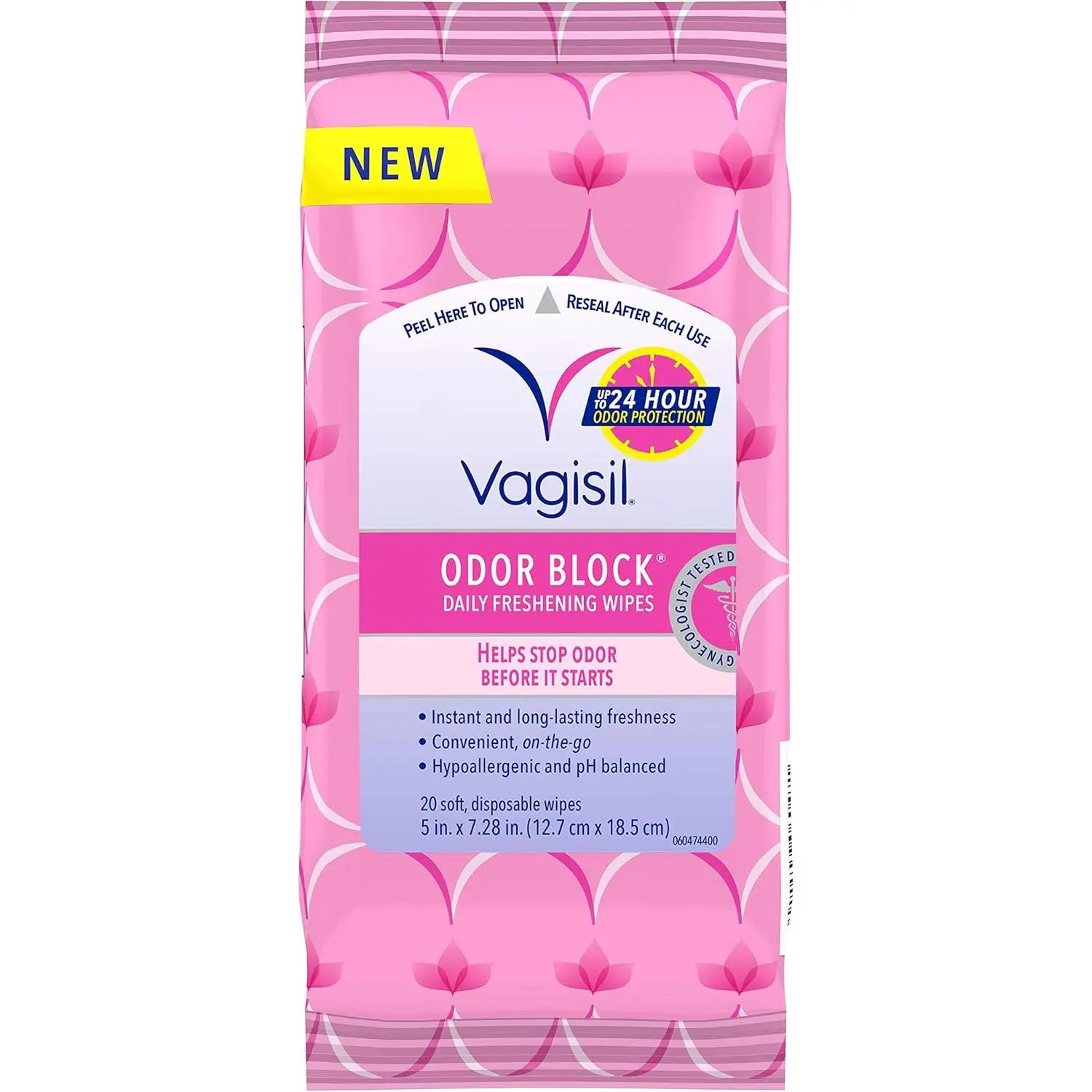 Vagisil Odor Block Daily Freshening Wipes for Feminine Hygiene in Resealable Pouch 20 Wipes (Pack of 1)