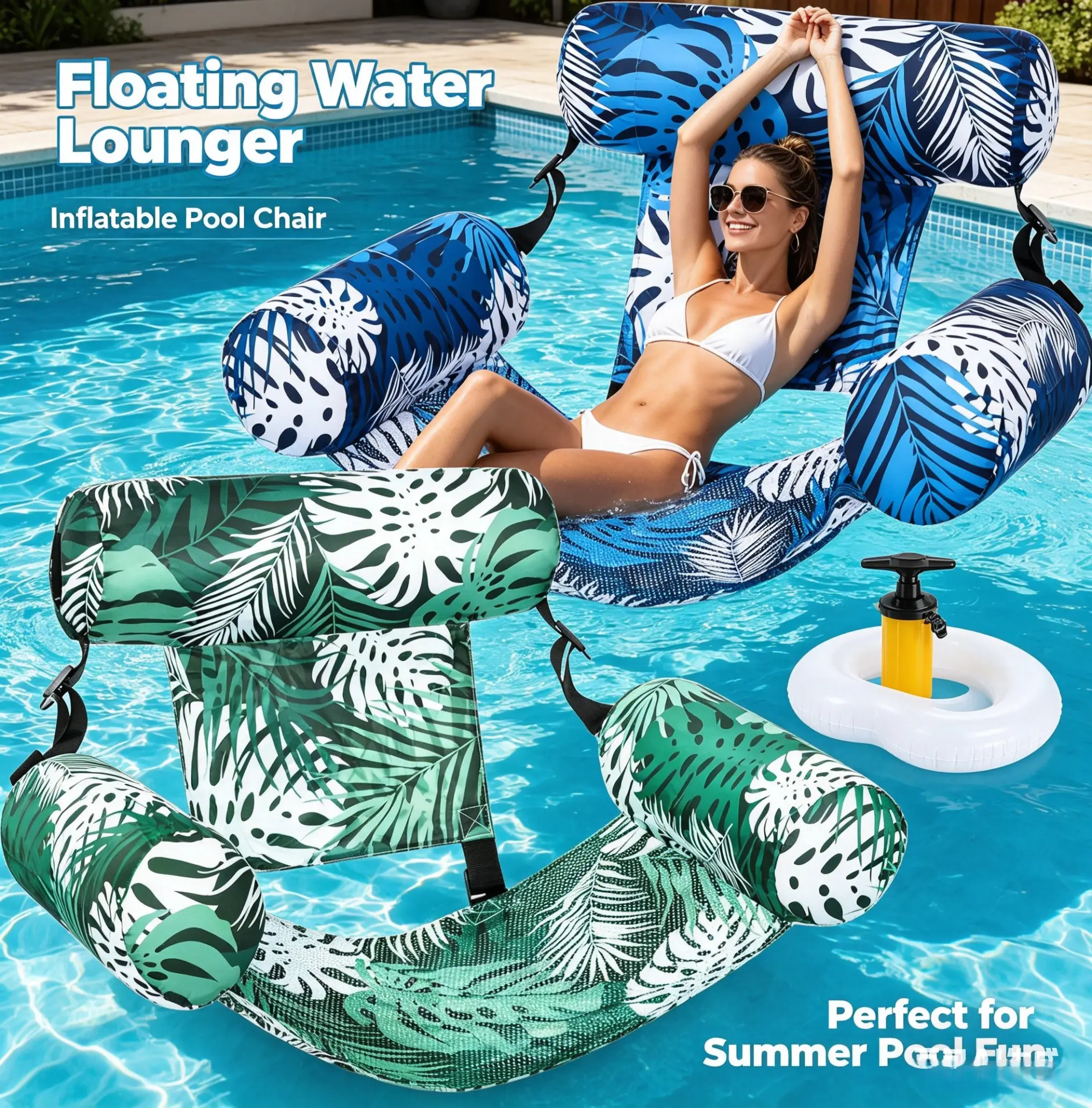 Nature Leaf Style Pool Floats Lounger, Oversized Soft Stable Inflatable Swimming Floater with Free Air Pump for Pool, Beach