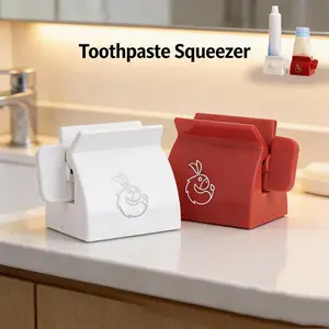 2PCS Rolling Toothpaste Tube Squeezer Set – No More Waste, Multifunction Dispenser Tube Squeezers Clip Holder Stand Winder, Saves Toothpaste and Creams ((Red+White) 2pcs)