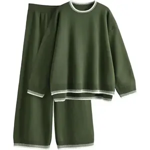 Women's 2 Piece Sweater Sets Outfits Long Sleeve Knit Pullover Tops Wide Leg Pants Lounge Sets TracksuitsCan be used with raincoat