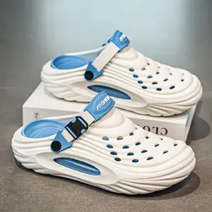 2026 New Men's Hollow-out Shoes Lightweight Slip-on Outdoor Closed-toe Sandals Casual Sports Beach Shoes Water-resistant White