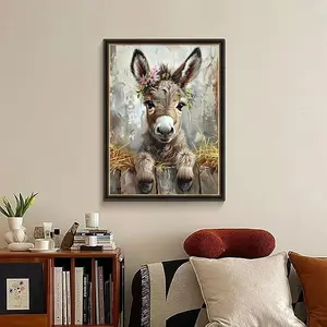 5D DIY Full Drill Diamond Painting Kit Cute Donkey with Flower Crown Art Craft for Adults Home Wall Decor