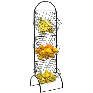 3-Tier Adjustable Market Basket Stand for Kitchen Organization & Storage Fruit Organizers Racks