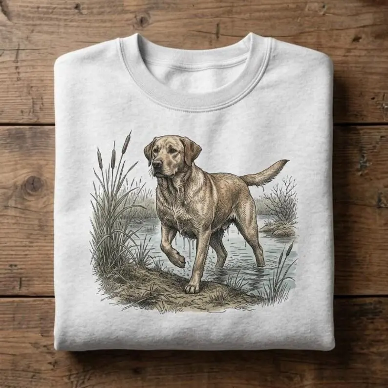Vintage Yellow Lab Shirt Waterfowl Wading Sweatshirt Retro Labrador Walking Hoodie Marsh Wildlife Nature Art Unisex Tee Gift For Dog Lover