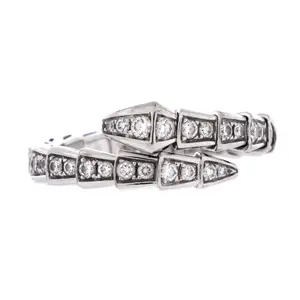 Pre-owned Bvlgari Serpenti Viper One-Coil Ring 18K White Gold and Pave Diamonds by Rebag