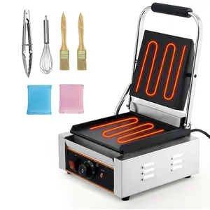 Garvee Electric Sandwich Panini Maker - Commercial Grade Panini Grill with Temperature Control, 9" x 9" Cooking Surface, Stainless Steel Sandwich Press for Hamburgers, Steaks, Bacon, 110V/220V, 1800W