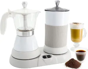 Espresso Maker With Milk Frother; 3 Cups Italian Coffee Maker; Electric Moka Pot And Frother For Cappuccino, Mocha, Latte Macchiato Cuban Coffee Maker Electric Cafeteras Electricas Modernas
