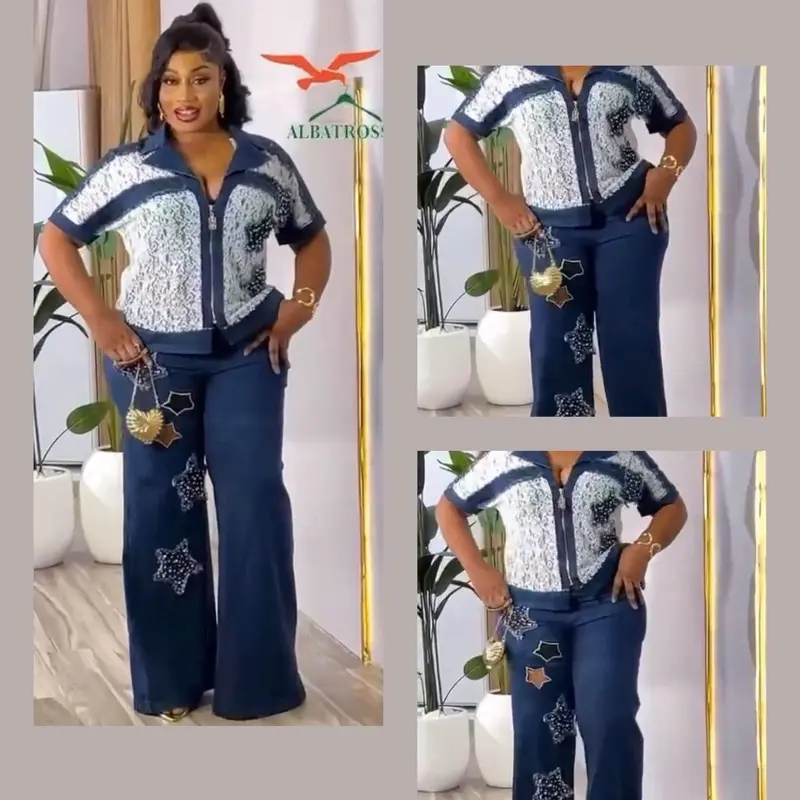 Unique, Elegant Jeans Top and Jeans Pant Sets,  Comfortable Clothes Breathable Womenswear Simple Soft Fit Stretchy Trouser Denim Pieces Suits Long Sleeve