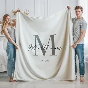 Personalized Monogram Family Name Blanket - Custom Initial Throw Blanket - Newlywed Gift- Family Established Design - Christmas Gift