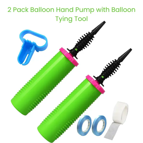 2 Pack Balloon Hand Pump with Balloon Tying Tool, Dual Action Manual Balloon Inflator for Party Decorations Summer Gift