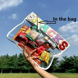 Transparent PVC Travel Cosmetic Bag with Zipper, Colorful Letter Patch Design, Durable Women's Makeup Storage Pouch, Essential Travel Accessory