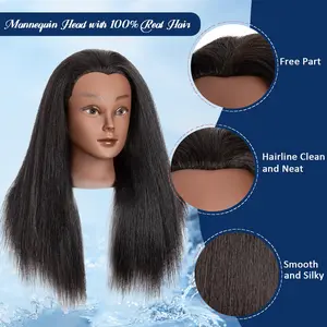 Mannequin Head 100% Real Hair 16", Mannequin Head Human Hair,Cosmetology Head Doll Head for Hair Styling, Manikin Head for Braiding,Curling,Straightening (F16-A)