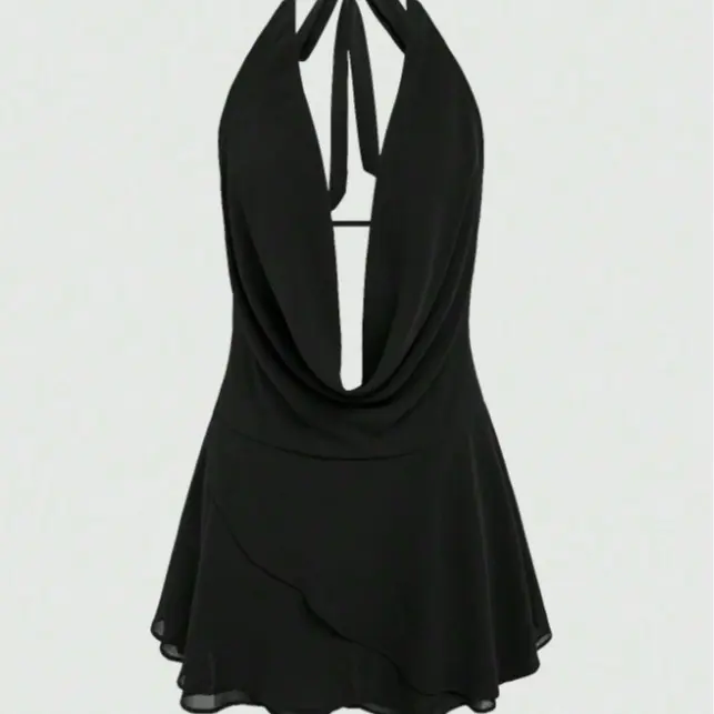 Women's Solid Color Halter Tie-Back Casual Mini Dress