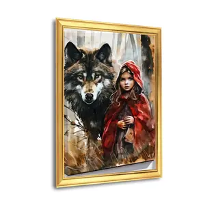 Gold-plated plastic-steel picture frame with synthetic fiber canvas and pine inner frame, featuring polystyrene PS decorative trim for interior design.