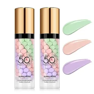 3 bottles Color Correcting Makeup Primer Facial Serum, SPF 50 PA+++ Sunscreen Isolation Cream, Oil Control Moisturizing Skin Tone Correcting, One Step Color Corrector Face Primer