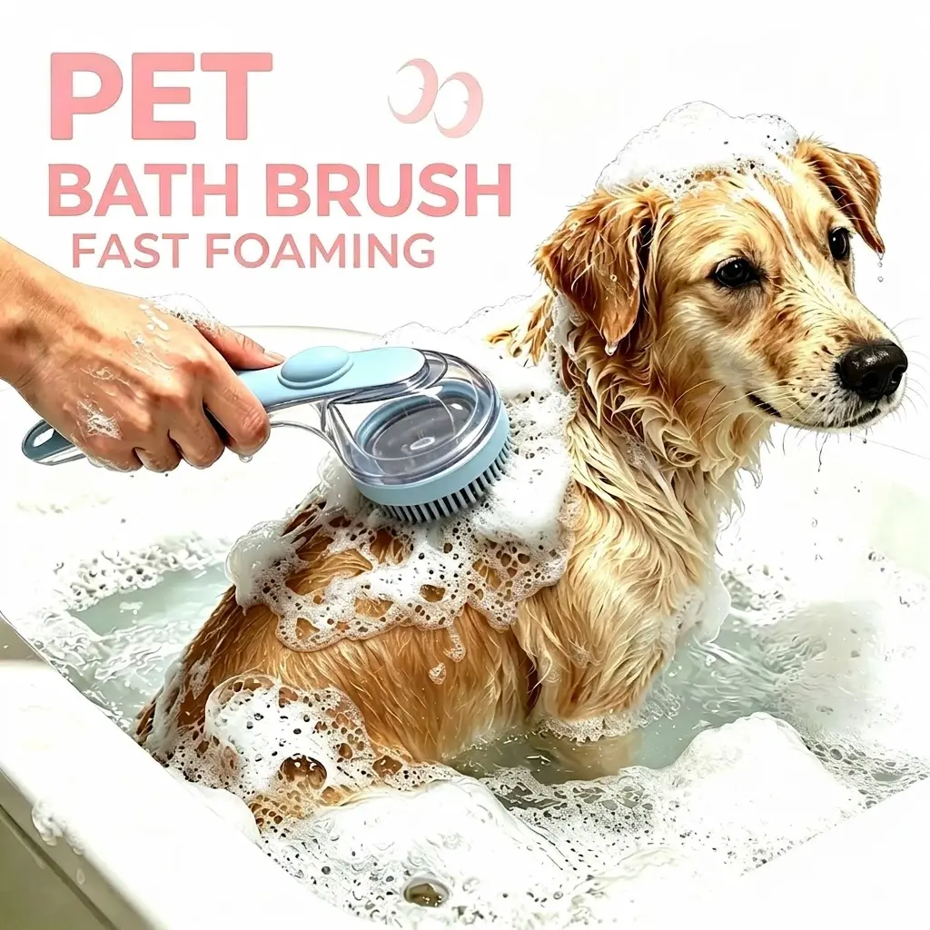 2-in-1 Pet Bath & Grooming Deshedding Tool with Built-in Soap Dispenser, 8in×3in×4in Gentle Massage Accessory, Green Curl-Defining Groomer for Dogs & Cats, Extra-Large Claw Clip, Brush Tool