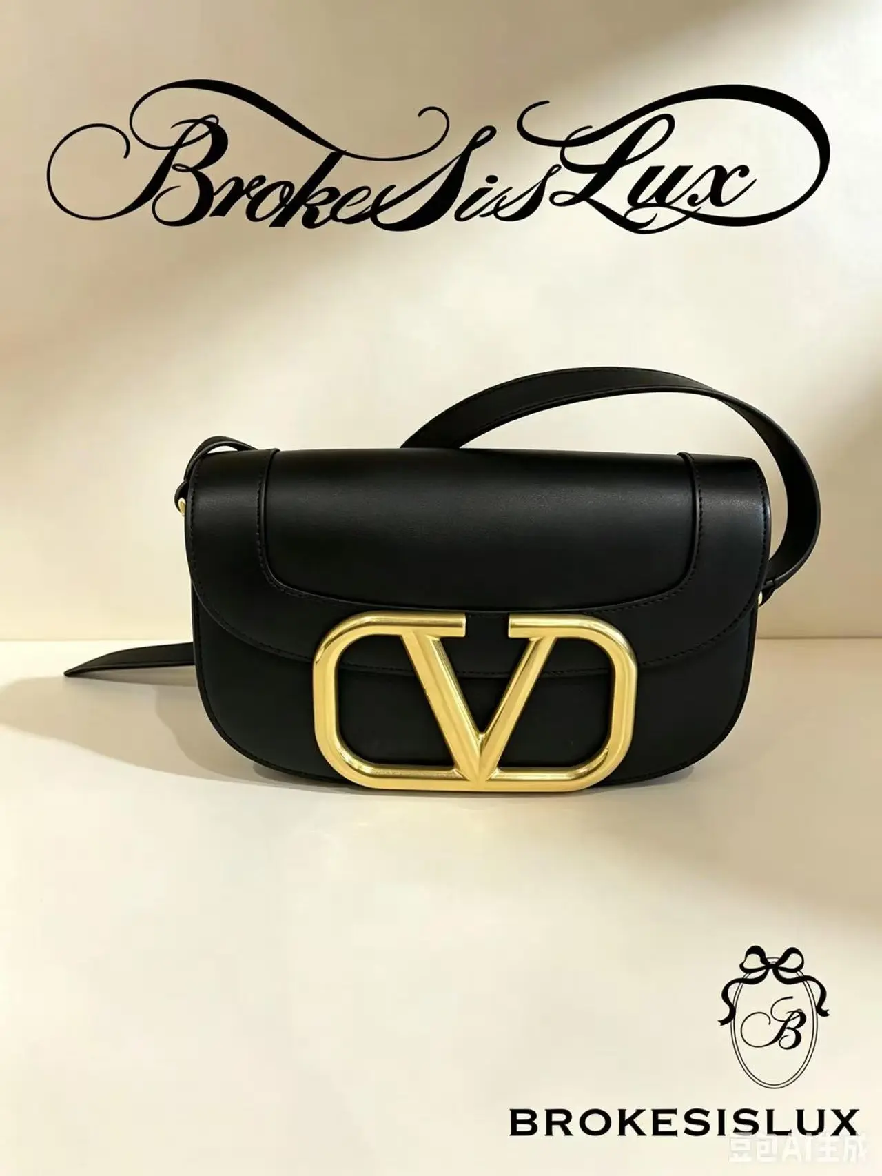 Pre-owned Valentino Garavani Black Smooth Leather One Stud Mini Shoulder Bag | Oversized Gold V Logo Hardware