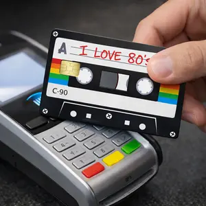 Retro 80s Credit Card Skin “I LOVE 80s” | Vinyl Glossy Sticker Pack (2 PCS) | Vintage Cassette Design | Custom Credit Card Cover | Unique Aesthetic Debit Card Wrap | Durable Waterproof Scratch Resistant