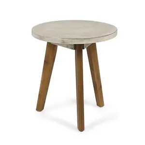 Christopher Knight Home MARINA 3-Legged Tripod Acacia Wood Outdoor End Table, 15.75x15.75x16.00 In Round Top, Light Gray Natural Finish, Handcrafted Side Table, 50lb Capacity, Three-Legged
