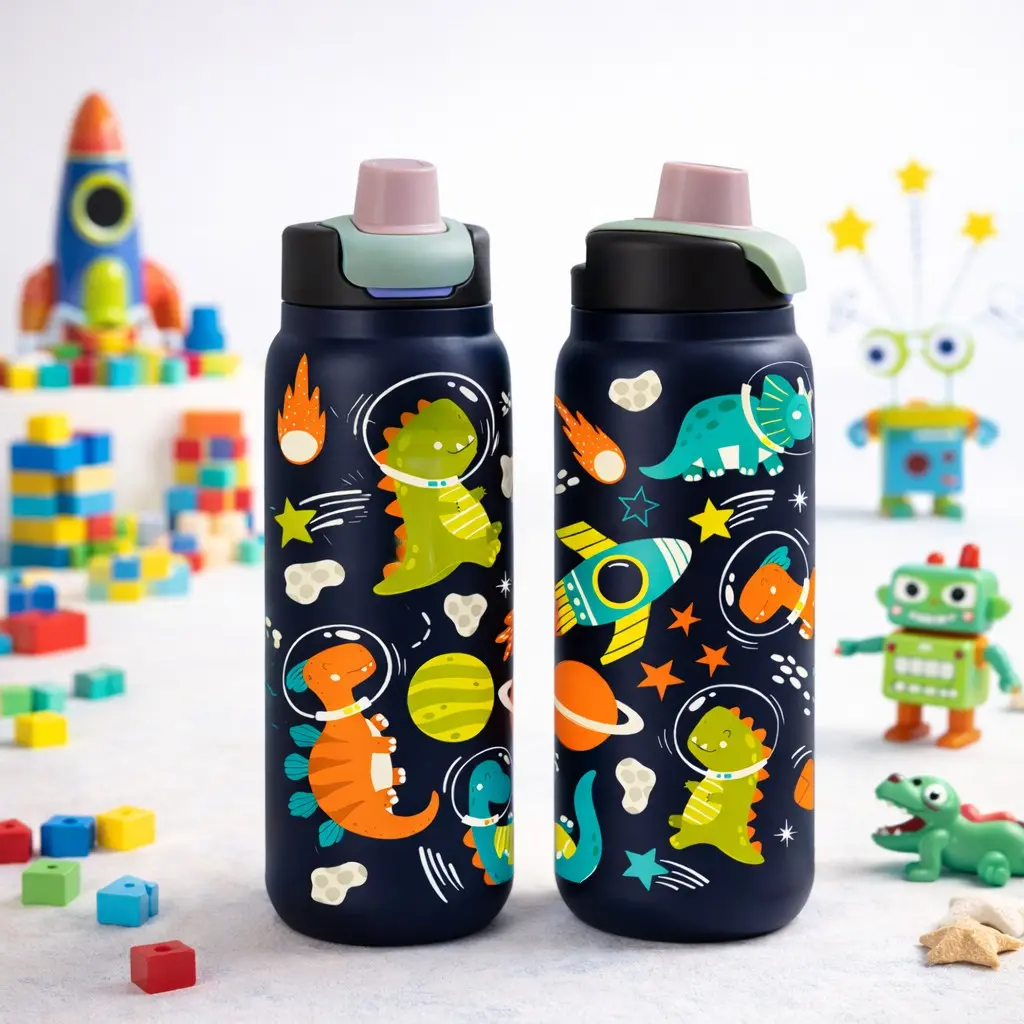 28oz insulated tumbler, Leakproof insulated tumbler, stainless steel vacuum cup, double wall insulation, hot cold drinks, keeps hot 12 hours cold 24 hours, large capacity tumbler, reusable drinkware, space dinosaur design