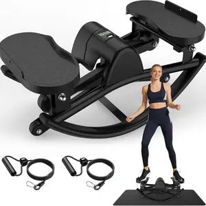 Rock Stepper with Elastic Resistance Bands & Anti-Slip Mat, Side-to-Side Lateral Rocking Motion, Digital Display & High-Capacity Design for Home Leg Glute Workout