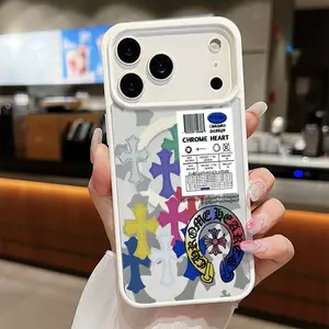 Vintage Rainbow Cross Sticker Phone Cases for iPhone 17 Pro max, 16 Pro, 15, 14, 13, 12, 11 series. Comes with shock-proof protection and supports wireless charging. Made of acrylic material.