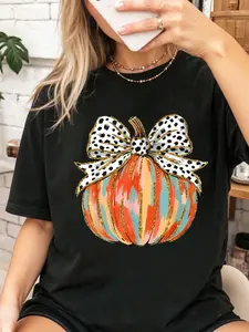 Coquette Bow Pumpkin Season Autumn Fall Leaves Thanksgiving T-Shirt Iron-on Transfer T Shirt