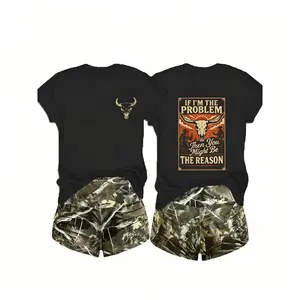 (only t-shirt)Vintage Western Tees Retro Women's T-Shirt, Casual, Comfortable Fabric, Crew Neck Short-Sleeve, Loose-Fit,, Western Skull & Slogan Graphics