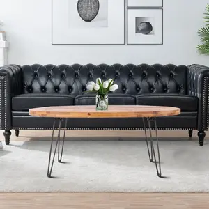 Classic Farmhouse Style Wooden Coffee Table with Foldable Metal Legs