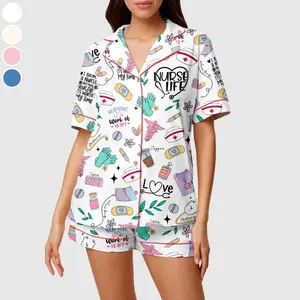 Unwind Studio Nurse Life Pajama Set Medical Print Satin Sleepwear Gift Lightweight 100% Polyester Herringbone Ultra-Soft Comfortable Fit