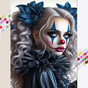 1 set of DIY diamond painting kit, 5D diamond art kit, DIY decoration vintage curls, blue flowers, black collar. Diamond painting kit with full round diamonds, mosaic, diamond art, DIY home decoration, suitable for Christmas.