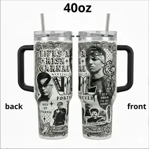 Vatos Locos Forever 40oz Stainless Steel Tumbler – Blood In Blood Out Inspired Vacuum Insulated Mug with Handle, Straw Lid & Chicano Street Culture Design