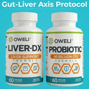 Oweli Gut-Liver Axis Protocol - Liver-DX + Probiotic 2-Step System with 8-Herb Liver Formula + 40 Billion CFU Probiotics for Digestive Wellness & Gut Health (30-Day System)