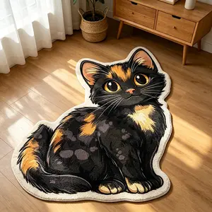 Realistic tortoiseshell cat shaped carpet, cute pet plush floor mat, bedroom bedside anti slip and wear-resistant foot mat, healing atmosphere decorative mat suitable for ins style/cream style home decoration